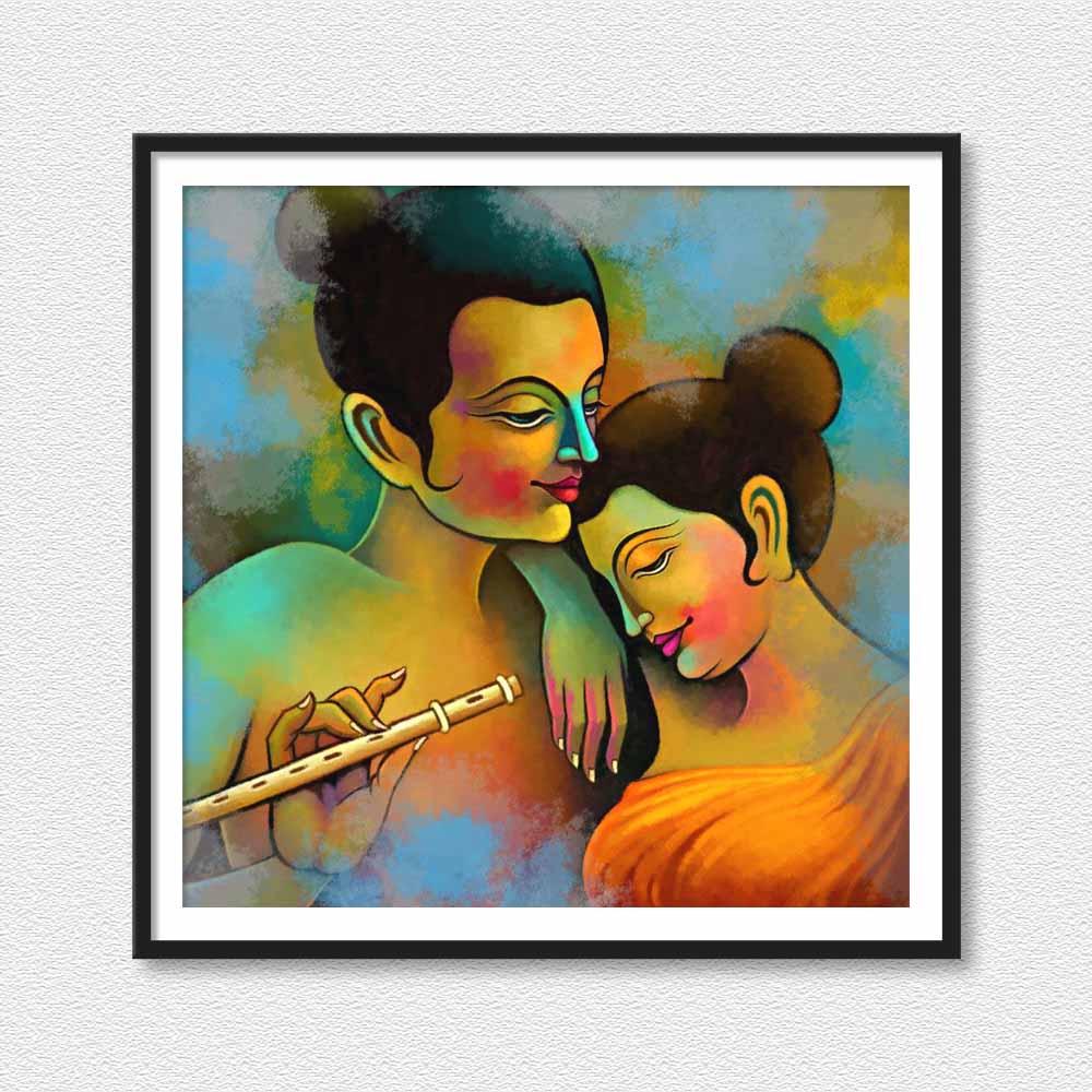Radha Krishna Affection - Handmade Painting